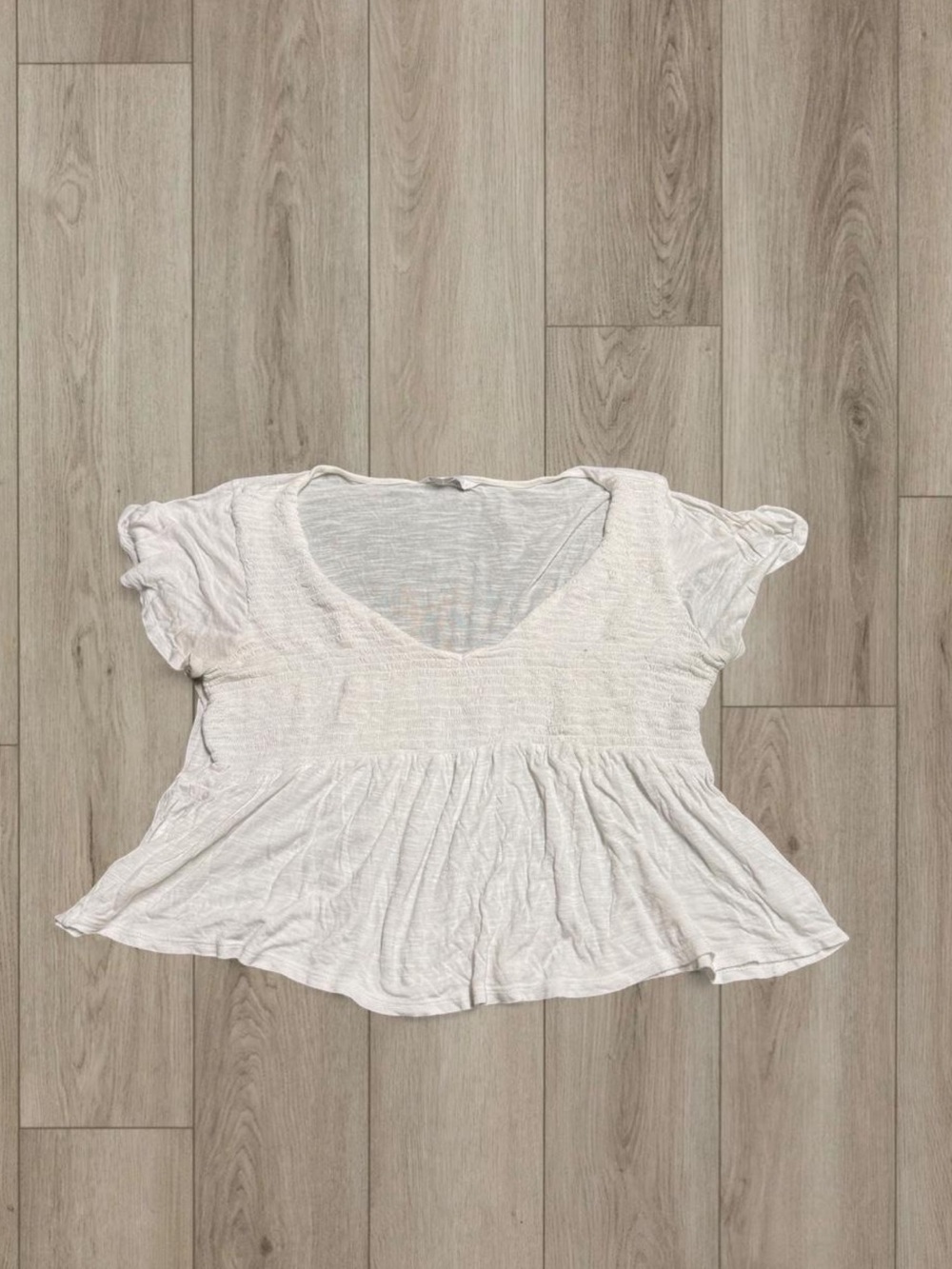 White Smocked Peplum Crop Top